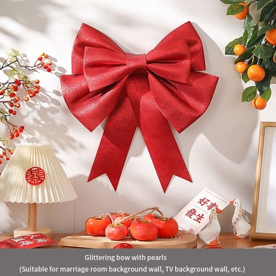 Noel Dekorasyonları Altın Gümüş Kırmızı Yaylar Küçük Büyük Parlak Noel Yayları Noel Ağacı Asma Ornamentleri için Bowknots