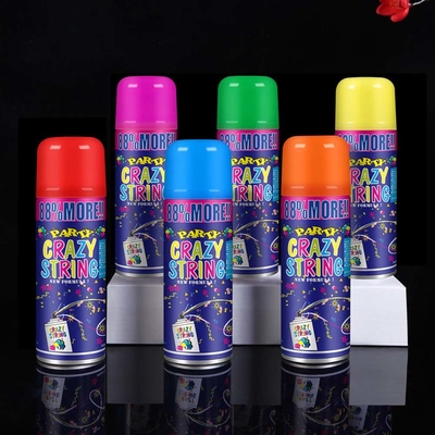 Atış menzili 5-8m Ekonomik Renkli Streamer ve Festival dekorasyonları için Silly Crazy String Spray