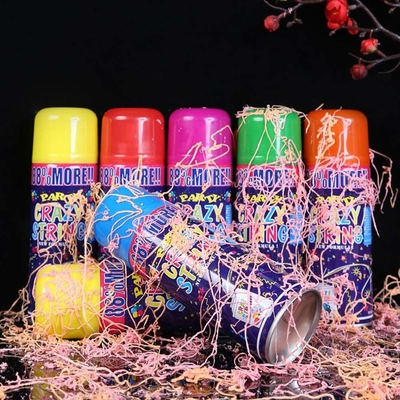 Atış menzili 5-8m Ekonomik Renkli Streamer ve Festival dekorasyonları için Silly Crazy String Spray